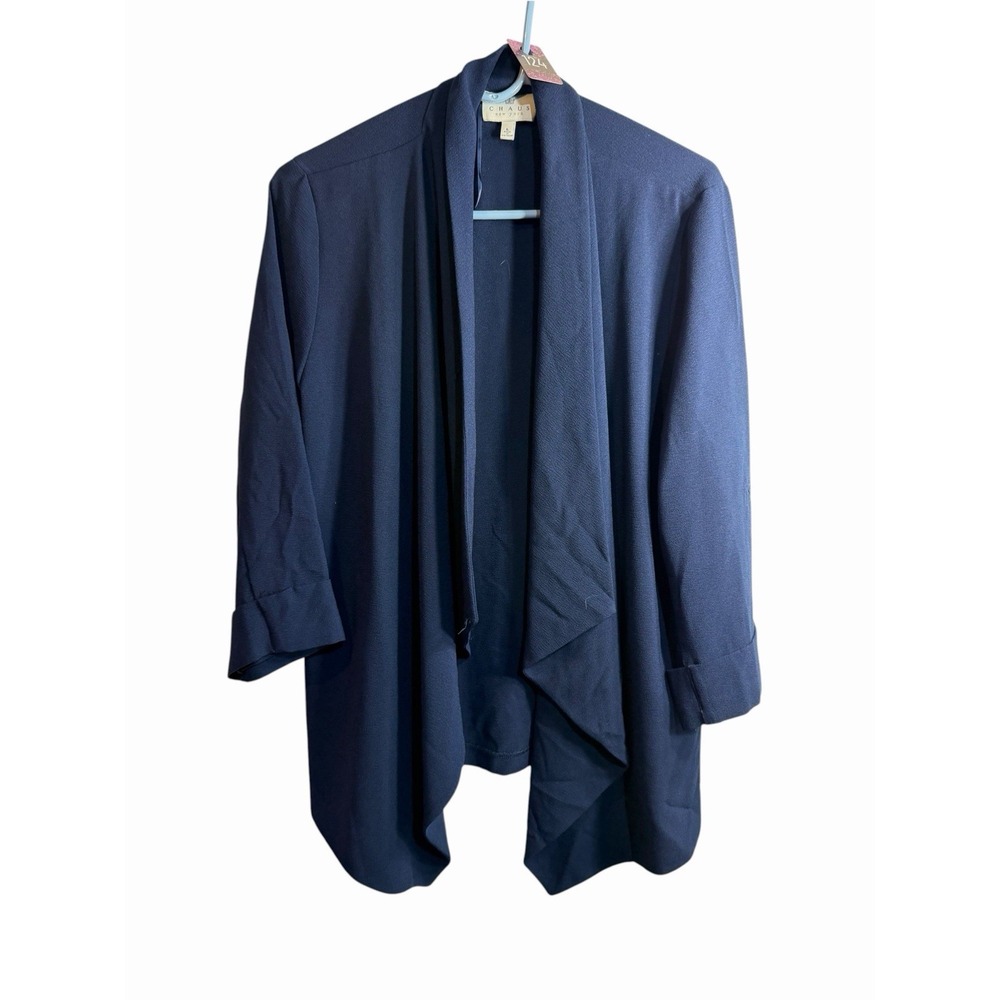 chaus new york womens blue long sleeve cardigan open front size large